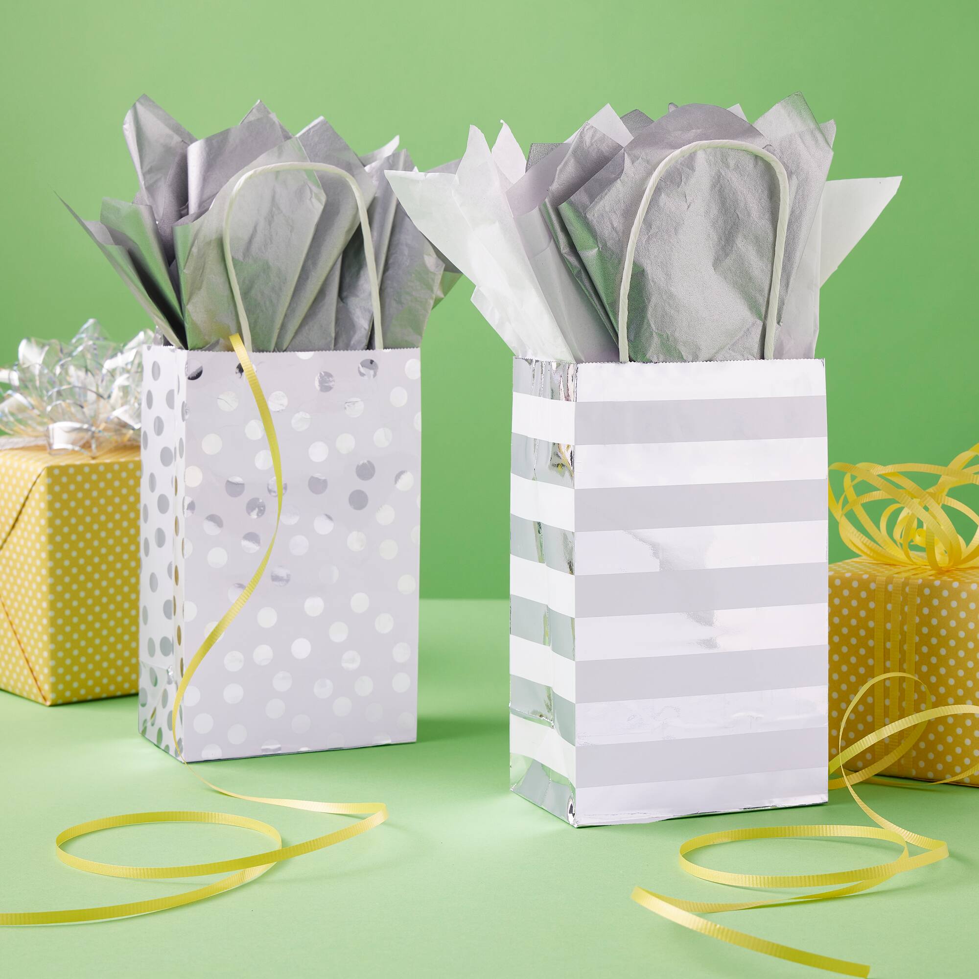 6 Packs: 13 ct. (78 total) Silver Polka Dot & Stripe Gift Bag Value Pack by Celebrate It™